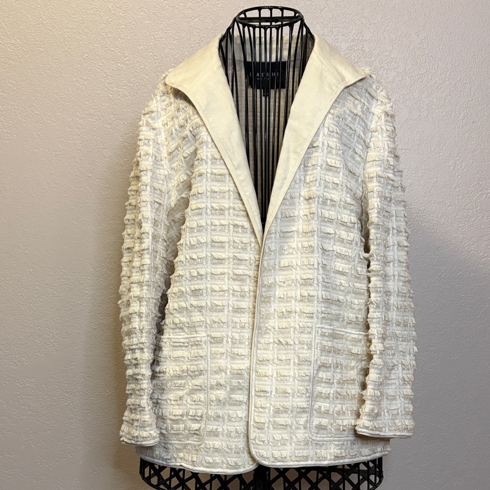 Lafayette 148 Ramira Fringe Cream Linen Cotton Lightweight Blazer